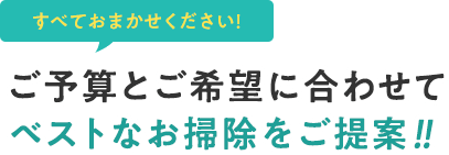 すべておまかせください。ご予算とご希望に合わせてベストなお掃除をご提案します。